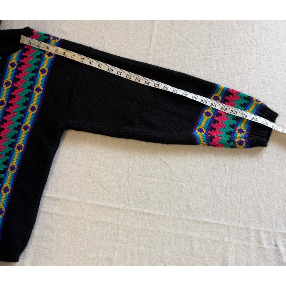 Vintage 80s 90s Southwestern Retro Eclectic Geometric Knit Sweater Black Large - Picture 7 of 7